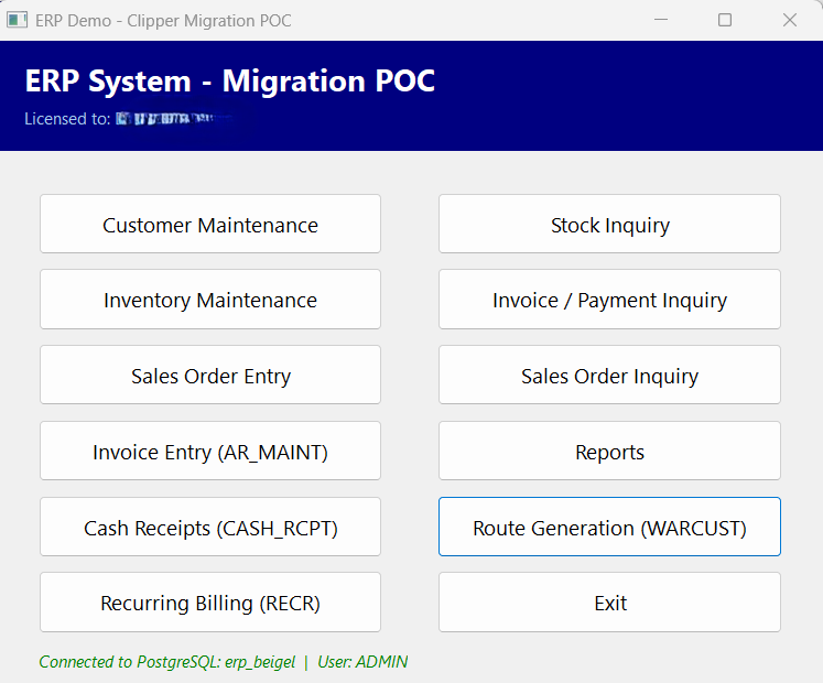 Windows desktop ERP main launcher for distribution operations