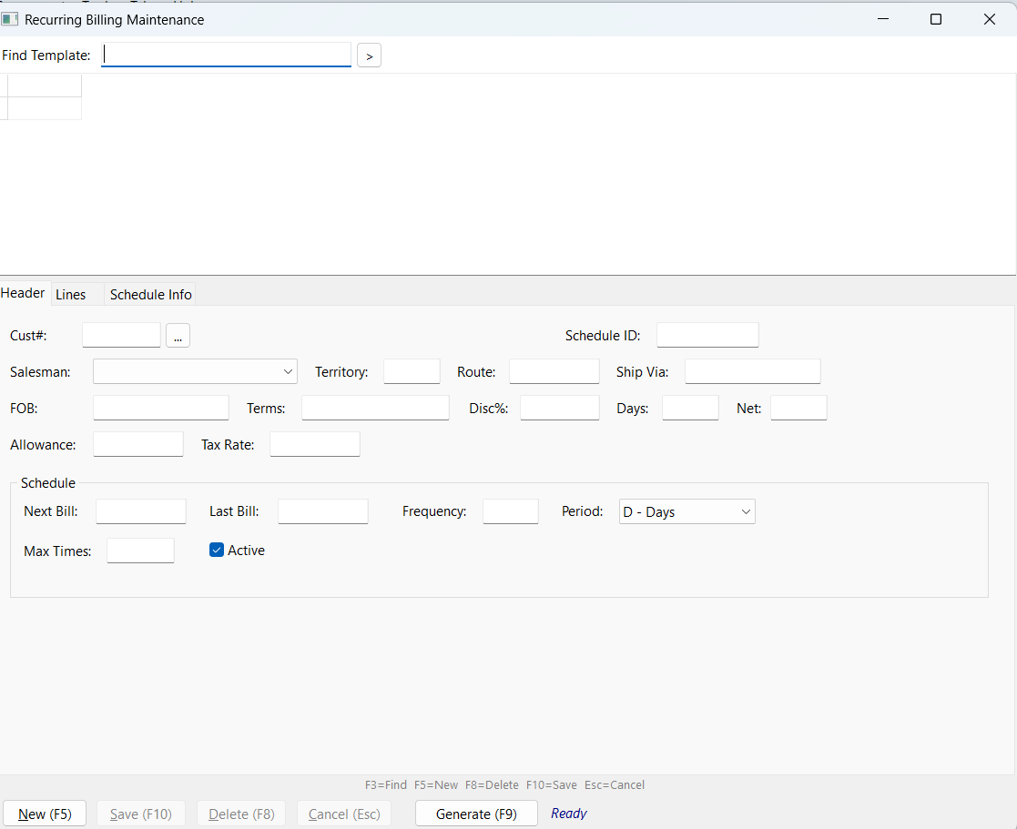 Recurring billing automation screen for distributor accounts