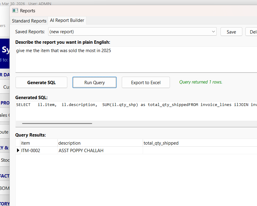 AI report builder letting distributors query business data in plain English